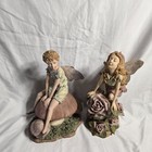 Fairy Figurines Pair Mushroom   Rose Garden Fairies Resin Woodland Decor