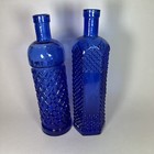 Lot 2 Cobalt Blue Decorative Glass Bottles Label Area Diamond Pattern 9 5    Tall