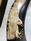 Carved Water Buffalo Horn Set 15 1 2    Tall  flying Eagle And Running Deer   