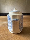 Charles Allerton   Sons Blue    little Mae    Child   s Biscuit Jar W lid Rd 106741