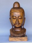 Very Large Vintage Wood Hand Carved Buddha Head Statue - 23 In Tall - 24lbs