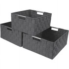 Woven Storage Baskets Set Organizer Bin Tote W  Carry Handles Home Office New