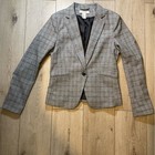 H m Plaid Classic Checkered Blazer Gray 8 One Button Plaid Jacket