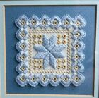 Hardanger Cross Stitch Embroidery Framed Doily Blue White Norway Gold Needlework