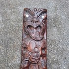 Vintage Tiki Maori Timber Wood Carving Paua Shell New Zealand Art Wall Hanging 