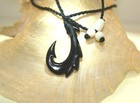 30mm Carved Black Water Buffalo Bone Hawaiian Makau Shark Fish Hook Necklace  5