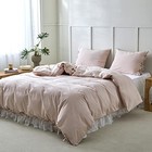  100  Washed Cotton Duvet Cover Set 3pcs With Bowknot Ties Queen Pale Pink