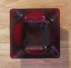 Vintage Ruby Red Glass 4 5  Square Ashtray  nice Condition 