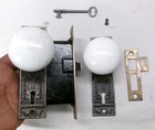 Antique Set Eastlake Backplates White Porcelain Door Knobs Mortise Lock W  Key