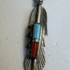 Vintage Native American F  Barney Turquoise And Coral Feather Earrings Signed