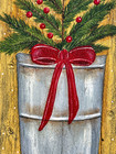 Primitive Christmas Tree Red Berries Hand Painted Reclaimed Wood Wall Decor