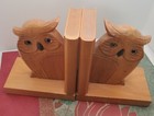 Art Deco 1920 Vintage Wooden Bookends Carved  owl  Handmade 6 25 X 5 5 Inches Ea
