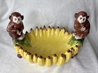 Vintage Gump   s Italian Majolica Monkey Banana Large Fruit Bowl Centerpiece Mcm