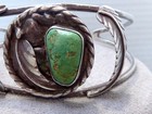Vintage Navajo Sterling Silver Green Turquoise Cuff Bracelet Native American