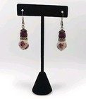 Rose Glass Crystal Bead Dangle Drop Earrings Bead Silver Plated