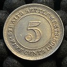 Straits Settlements 1902 5 Cents  02 Silver  800 Km20