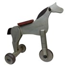Antique Childrens Wooden Horse Toy Pull Rustic Tricycle Wheels Home Decor 10 In