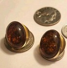 Art Deco Vtg Antique 14kt Solid Gold Huge Amber Hallmark Earrings Not Scrap 7 8g