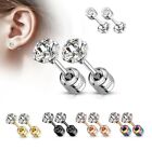 Silver Stainless Steel Round Cz Stud Earrings For Women Men Piercing Screw Back