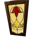 Vintage Stained Glass Window Panel Framed Floral Art Nouveau Slag Glass 28x14