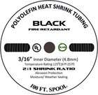 100 Ft  100 Feet Black 3 16  5mm Polyolefin 2 1 Heat Shrink Tubing Tube Cable Ul