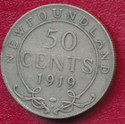 Newfoundland 1919 50 Cents Silver Coin   nice Circulated   Free Shipping  
