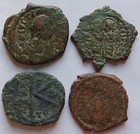 Lot Of 4 Ancient Byzantine Era Bronze Coins Follis nummi C  6th-7th Century Ad