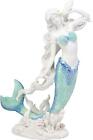 Nautical Capiz Blue Tailed Siren Mermaid Listening To Sea Conch Statue 11 75 h