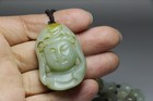 Chinese Antique Natural Old Hetian Jade Hand-carved Guanyin Head Pendant Statues