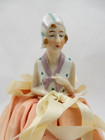 Art Deco 1920 s German Porcelain Flapper Lady Half Doll Pincushion With Legs
