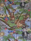 Vintage Blue Satin Trim Jungle Animal Scene Baby Crib Blanket 37x44