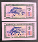 Albania Set Of 2 Banknotes With Sequence Serial    1  Lek  1976   P-40 Grade Unc