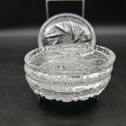Vintage Lead Crystal Cut Clear Glass Coasters 3 5  Set Of 4 With Engraved Star