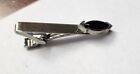 Vintage Tie Bar Clip Clasp Stay Silver Tone Marquise Black Onyx Elegant