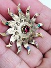 Vintage Astrology Zodiac Birthstone Sterling Silver Sun Brooch Pin 8 5g