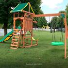 Kids Cedar Wood Swing Set Outdoor Playground Slide Ladder Playhouse Rockwall