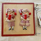 2 Hertwig Twin Dolls Card Boy Girl Harlequin Jester Antique Germany 3 75  Bonus