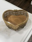 Matson Jewelry Casket Trinket Antique Filigree Rose With Beveled Glass Heart Vtg