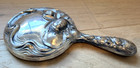 Antique Art Nouveau Floral Hand Mirror-beveled-repousse Silver Plate-9 5  W7