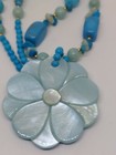 Lee Sands Blue Inlaid Mop Flower Pendant Gemstone Beaded Necklace