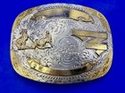 Western Cowboy Calf Roping Trophy Silver Plated Montana Silversmiths Belt Buckle