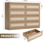 Modern 8 Drawer Wooden Dresser Chest Double Rattan Dresser For Bedroom Nursery