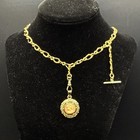 Custom Vintage 12k Gold Filled Watch Chain Fob Necklace  T-bar  Dog Clip  Cameo