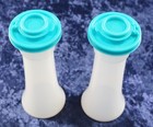 Tupperware Hourglass Salt   Pepper Shaker Set Blue Green