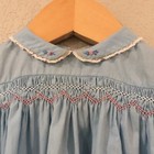 Vtg Polly Flinders Baby Girl Sz 12m Dress Blue Hand Smock Stitched 1950s Vintage