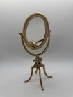 Vintage Small Four Footed Art Nouveau Gold Tone Mirror W cherubs Table Top 8 5 