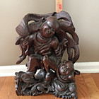 Chinese Antique 19th C Rosewood Hand-carved Laughing Buddha   Kid Statue 15 h