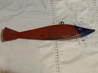 Vintage Hand Carved Wooden Ice Spearing Fish Decoy Metal Fin
