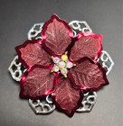 Estate Festive Christmas Rhinestone Red Metallic Poinsettia Flower Pin   Brooch