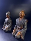 Antique Pair Of Japanese Geisha And Samurai Bronze Sculpture Circa 1910s